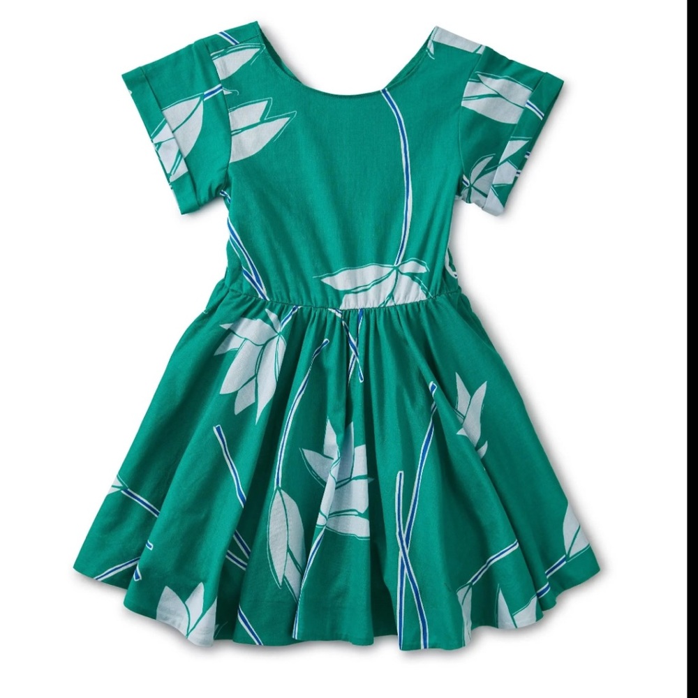 Tea Collection Lotus Flower Green Button Back Dress Size 3